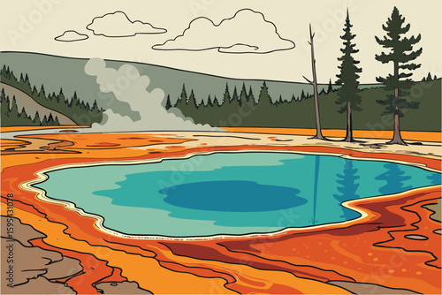  natural pools, mineral deposits, turquoise water, rugged terrain, mountainous landscape, geothermal springs, vibrant colors, tranquil scenery, geological formations, serene environment, breathtakin