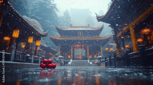 Snowy Temple Serenity: A Winter's Embrace in China