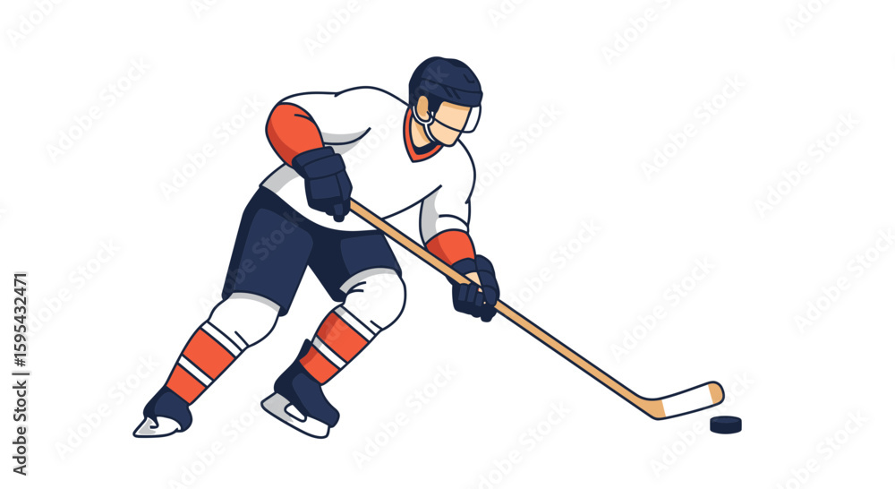 Fototapeta premium Dynamic Illustration of Ice Hockey Player in Action with Stick and Puck