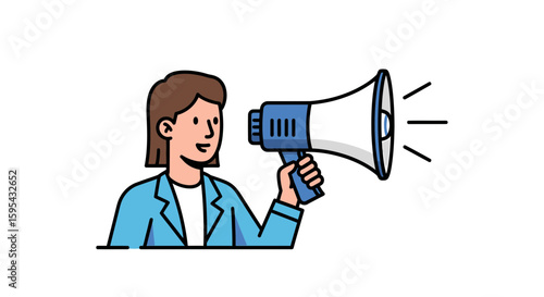 Illustration of a Business Professional Using a Megaphone for Communication