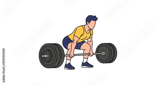 Illustration of Male Athlete Performing a Deadlift with Heavy Barbell in Gym Setting