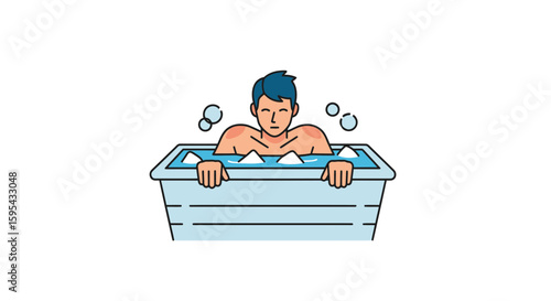 Illustration of Man in Ice Bath Tub for Cold Therapy and Athletic Recovery