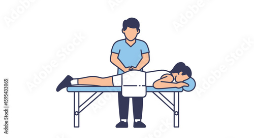 Illustration of Massage Therapist Providing Relaxing Treatment on a Table