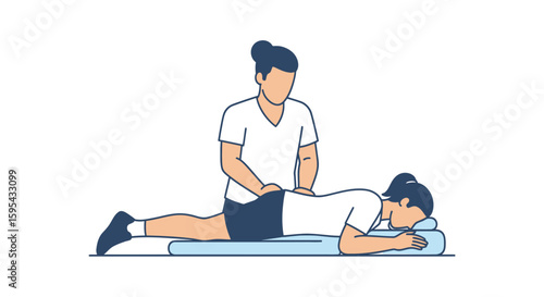 Illustration of Professional Massage Therapy Session with Therapist and Client in Relaxing Setting