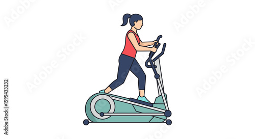 Illustration of Woman Exercising on Elliptical Trainer for Cardio Fitness Workout