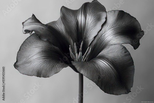 Monochrome Bloom: A study in grayscale of a single, dark flower against a neutral backdrop, highlighting its intricate texture and form.