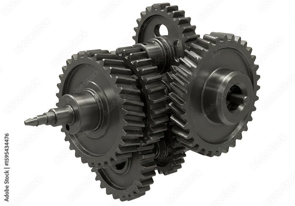 Intricate metallic gears interlock in a complex mechanical arrangement against a dark background Intricate metallic gears interlock in a complex mechanical arrangement against a dark background