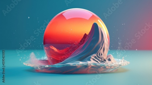 abstract 3d rendering of a soap bubble on a colorful background
