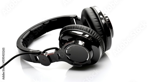 Black stylish professional wireless headphone on white background