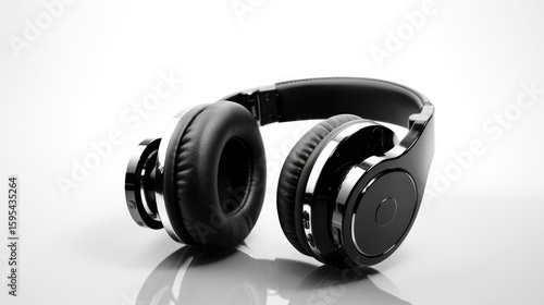 Black stylish professional wireless headphone on white background