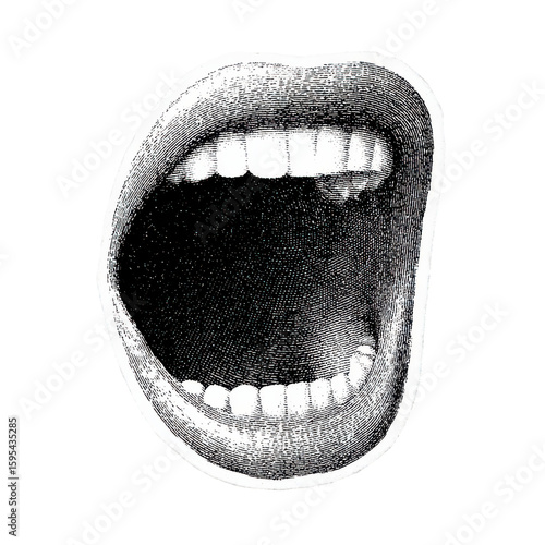Vintage Open Mouth. Retro Engraving For Creative Illustration Isolated On Transparent Background