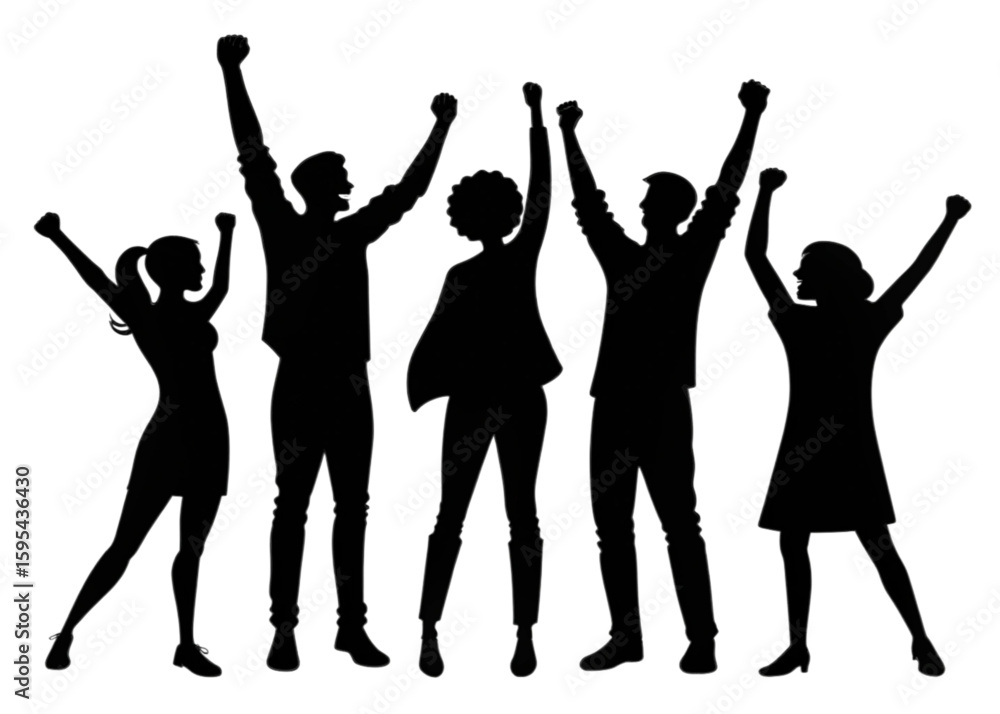 Fototapeta premium Silhouette Crowd Cheering with Raised Hands – Celebration and Unity 