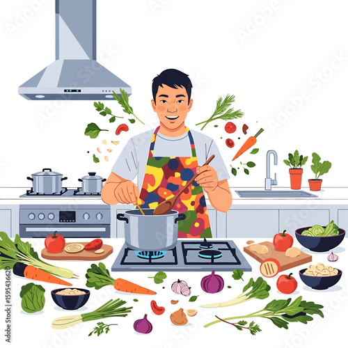 Healthy cooking Lifestyle Man Preparing Food in Kitchen