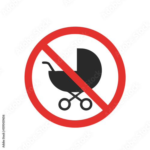 Vector illustration of no strollers warning sign on white background, public safety