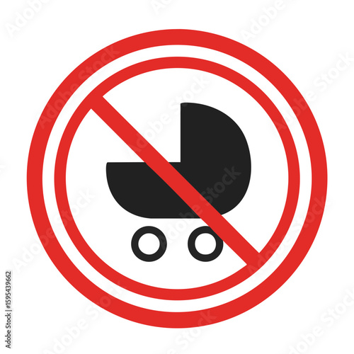 Vector illustration of no strollers warning sign on white background, public safety