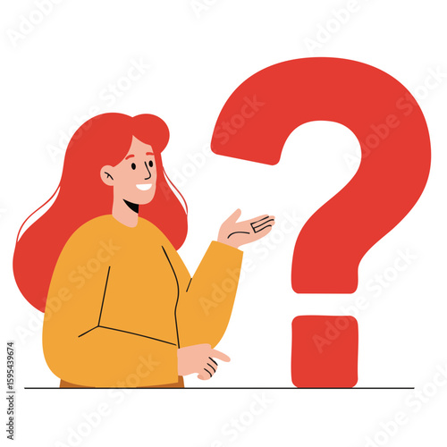 Vector illustration of person speaking confused with question mark on white background