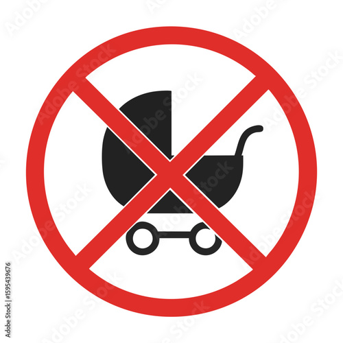 Vector illustration of no strollers warning sign on white background, public safety