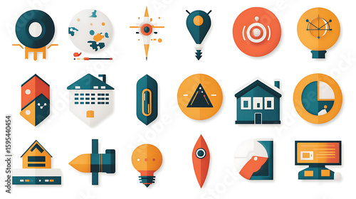 Collection of Flat Design Icons Technology, Business, and Home Concepts