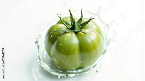 Wallpaper Mural Fresh Green Tomato with Water Splash on Glass Plate, Close-up Torontodigital.ca