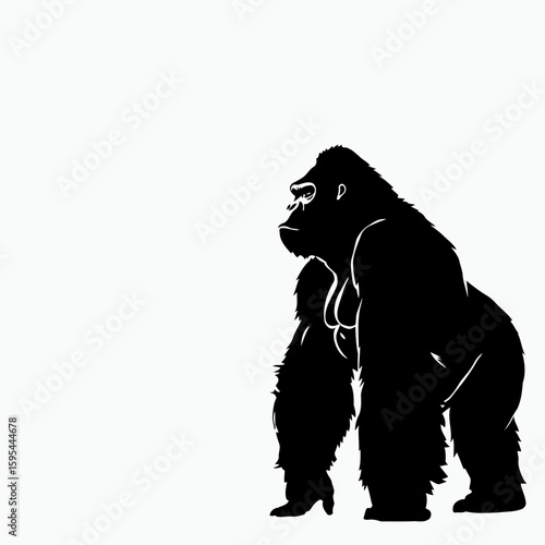 Black silhouette of a young girl thinking, looking like a cute endangered wild creature on a white background