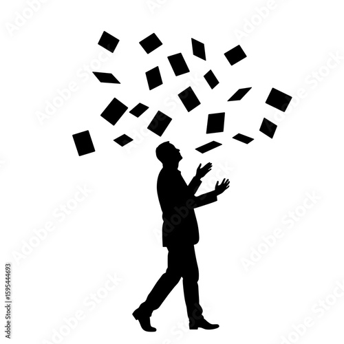 Silhouette of person throwing papers in the air, frustration and collapse, representing burnout  