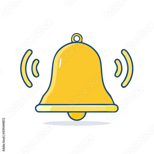 Ringing bell illustration with sound waves, a simple yellow bell rings loudly