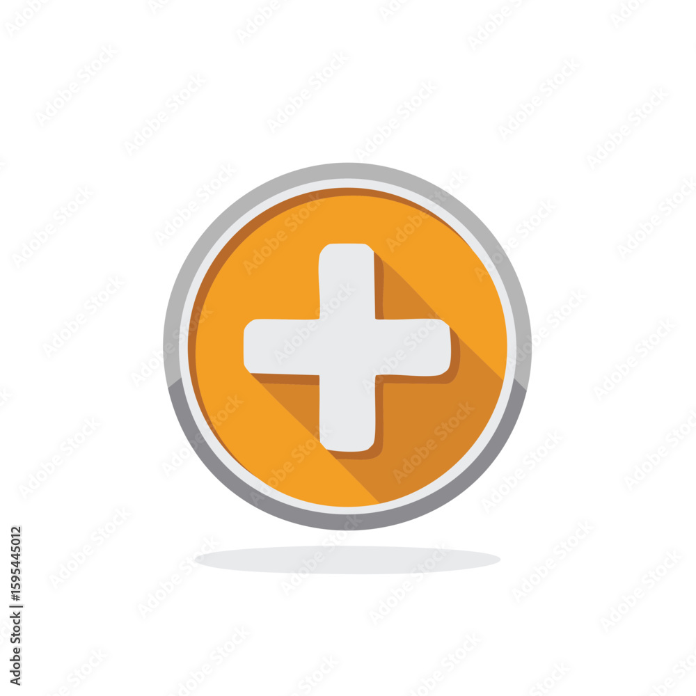 Obraz premium Orange Circle Button with Plus Sign for Addition or Medical Symbol