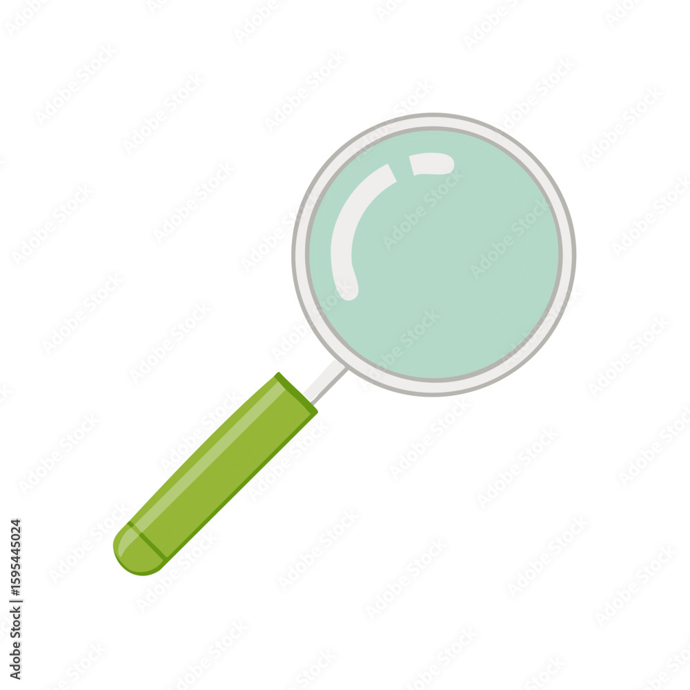 Cartoon Magnifying Glass with Green Handle for Discovery, Investigation, and Exploration Concepts Cartoon Magnifying Glass with Green Handle for Discovery, Investigation, and Exploration Concepts