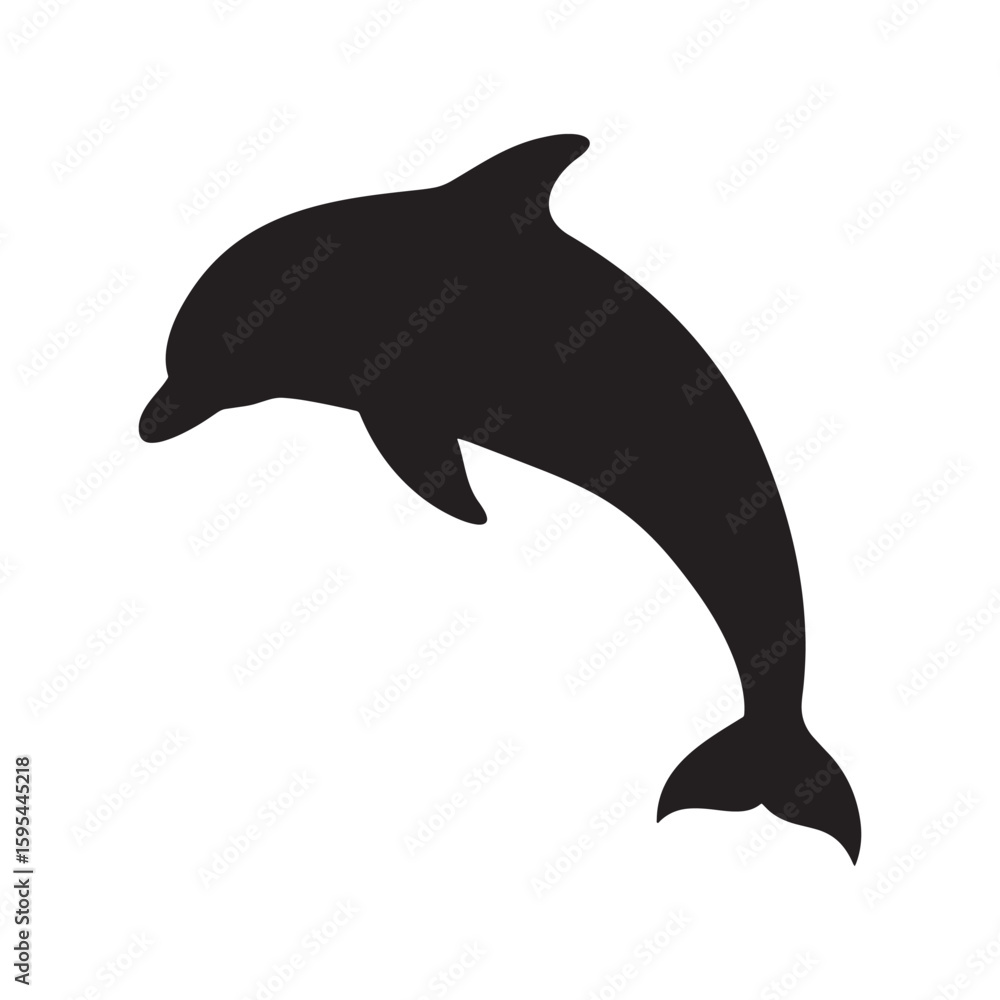 Fototapeta premium Leaping Dolphin Silhouette Ocean Wildlife Vector Illustration
