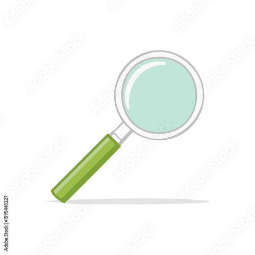Magnifying glass with green handle helps enhance and search for information and detailed discovery