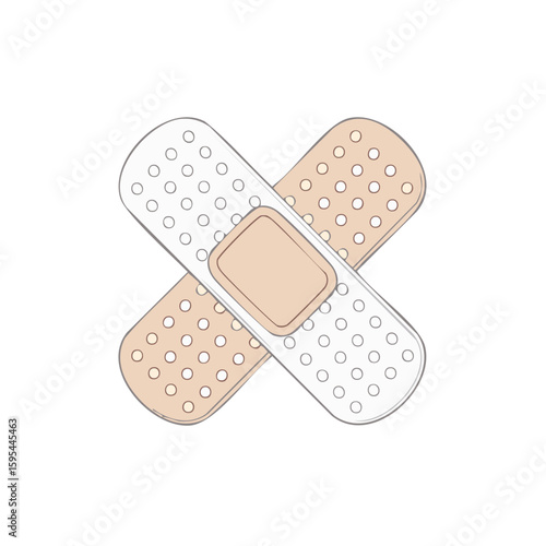 Two adhesive bandages crossed, providing first aid treatment and protection for minor wounds