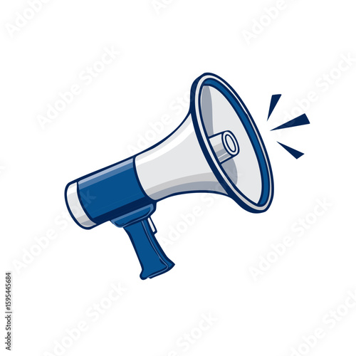 Blue and White Cartoon Megaphone Illustration for Announcements and Promotion