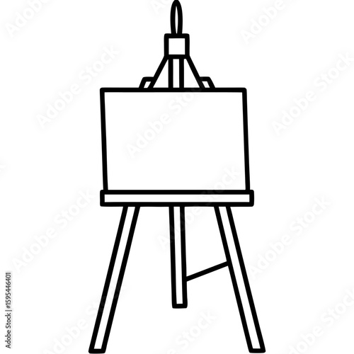 Simple line art of a painter s easel with a blank canvas isolated on white background