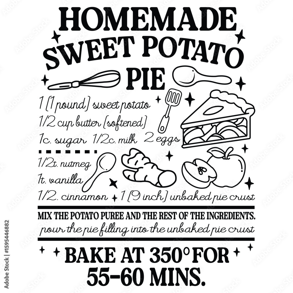 Obraz premium Homemade Sweet Potato Pie T-Shirt, Baking Recipe Graphic Tee, Unique Kitchen Art, Chef Gift Idea, Foodie Lover T-Shirt, Pie Lovers Tee 