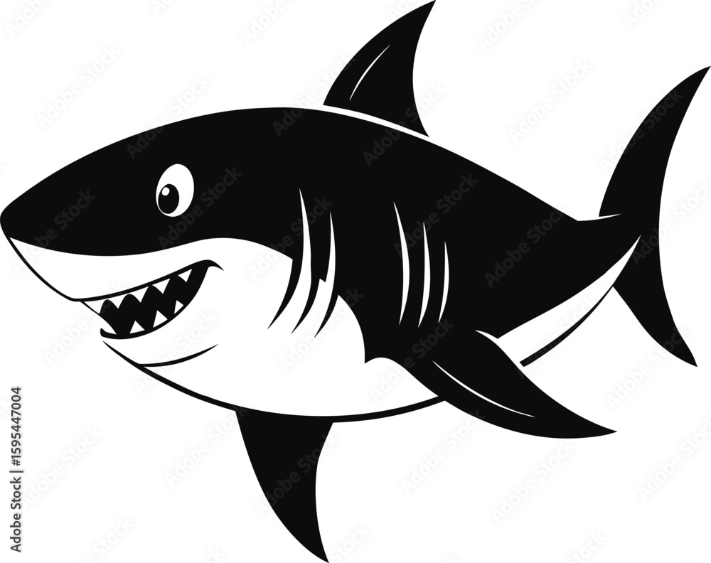 Fototapeta premium Cartoon shark illustration isolated on white background