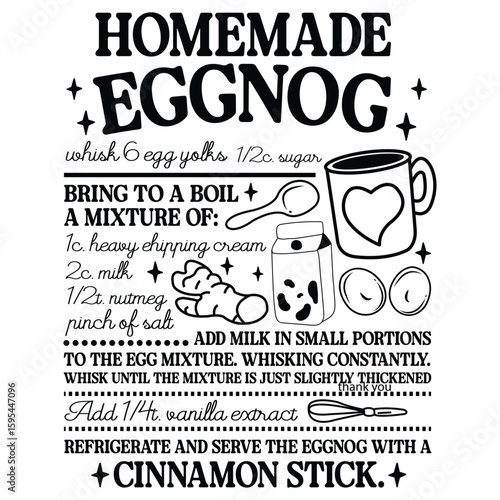 Homemade Eggnog Recipe T-Shirt, Fun Holiday Cooking Shirt, Christmas Eggnog Graphic Tee, Festive Drink Shirt, Holiday Recipe Shirt
