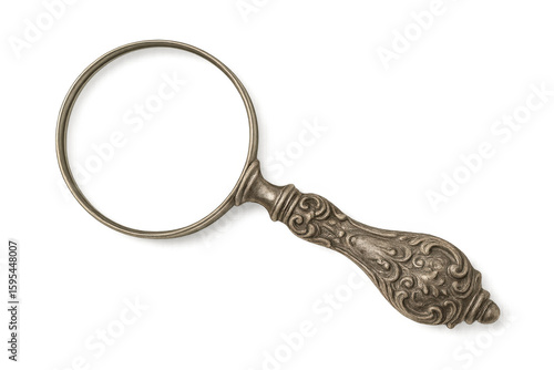Antique magnifying glass with a decorated handle isolated on transparent background, perfect for research and investigation concepts