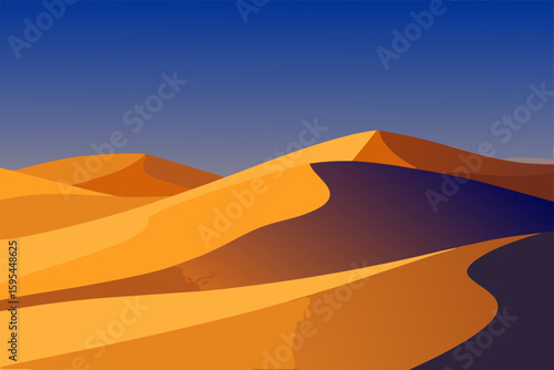 Evening Light on Desert Dunes with Shadows Stretching