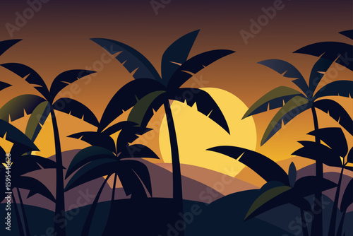 Evening light hitting tropical banana trees