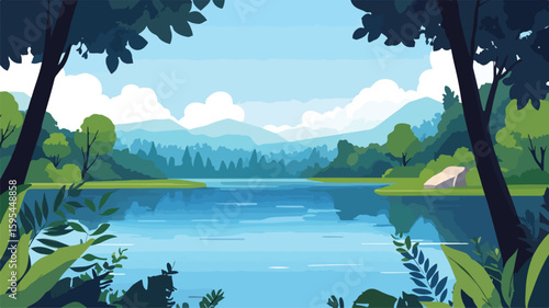 Tranquil Lake Surrounded by Serene Trees - Peaceful Waterscape View