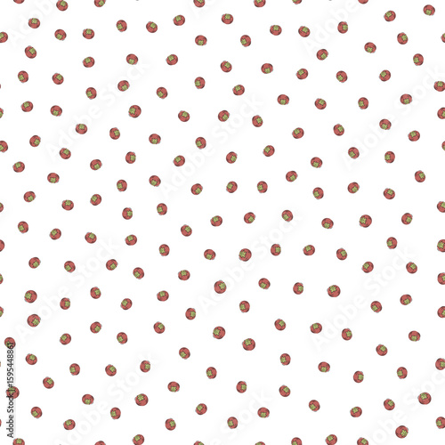Vector playful ditsy red hand-drawn tomato seamless pattern background. Retro painterly tiny tomatoes on white backdrop. Vintage kitchen look. Retro vintage charm for country cafe, farmers market