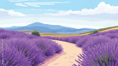 Serene Lavender Field Landscape with Fragrant Flora in Path