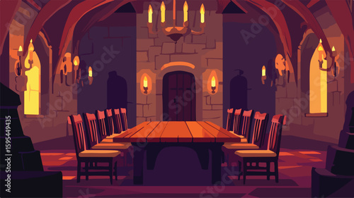 Elegant Medieval Dining Hall Interior Castle Historical