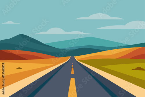 Quiet countryside road with soft light and distant hills