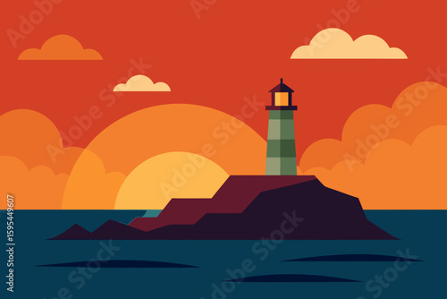 Remote Island With Lighthouse At Sunset