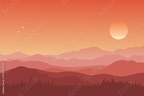 Subtle mist rising from warm sunset field