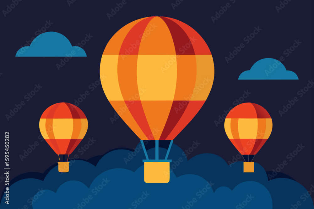 Fototapeta premium Sunset Light Behind Hot Air Balloons In Sky