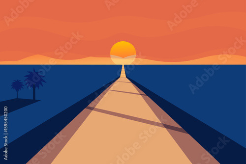 Sunset Casting Long Shadows On Quiet Beach Path