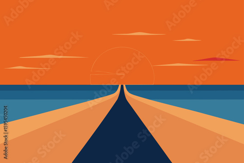Sunset Casting Long Shadows On Quiet Beach Path