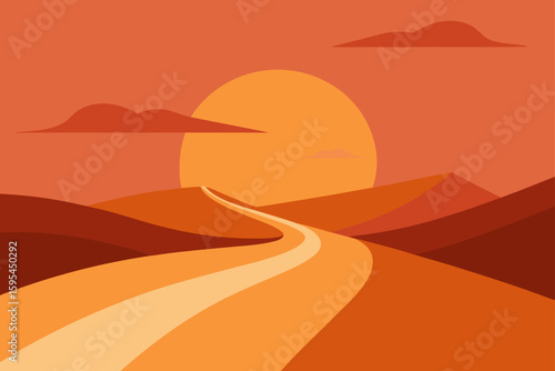 Sunset Light On Wind Swept Desert Path